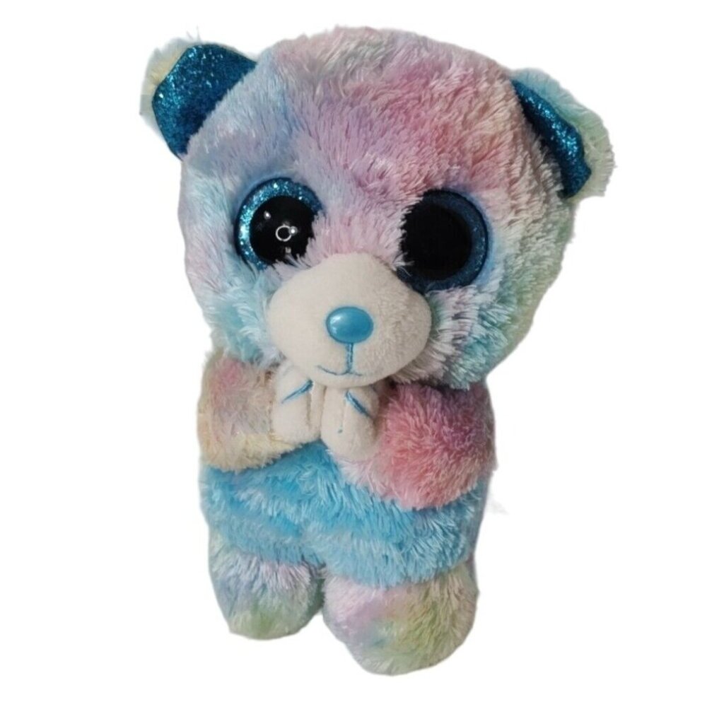 TySilk Beanie Boo Hope Praying Bear Colorful Plush Stuffed Animal Metallic FLAW
